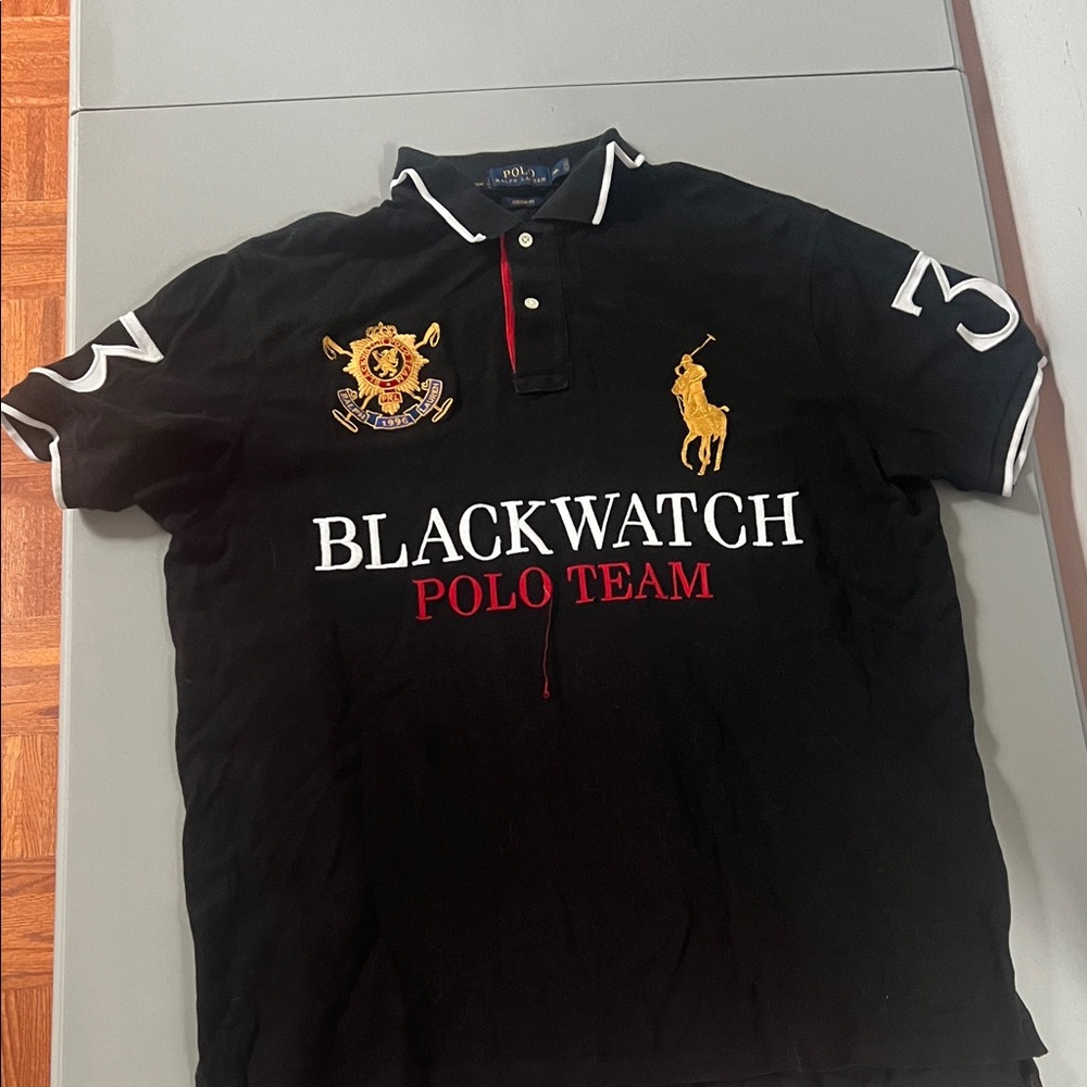 Black Blackwatch Polo Team Embroidered Cotton Polo Shirt